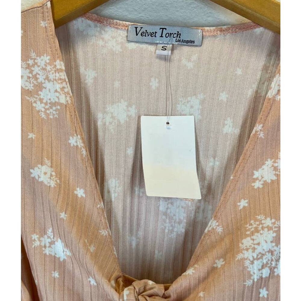 Velvet Torch Nordstrom NWT S Floral Balloon Sleeve Tie Front Dress Cottage Core - Picture 3 of 5